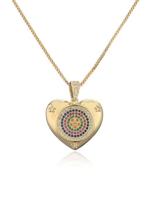 20918 Brass Cubic Zirconia  Vintage Heart Pendant Necklace