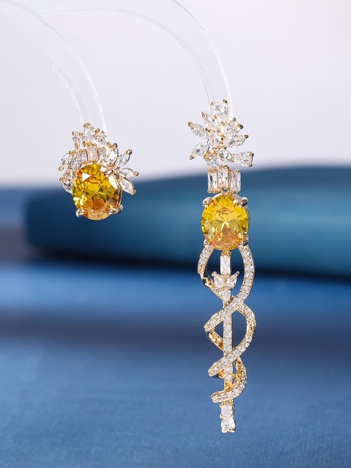 Yellow zircon gold Brass Cubic Zirconia Multi Color Geometric Luxury Cluster Earring