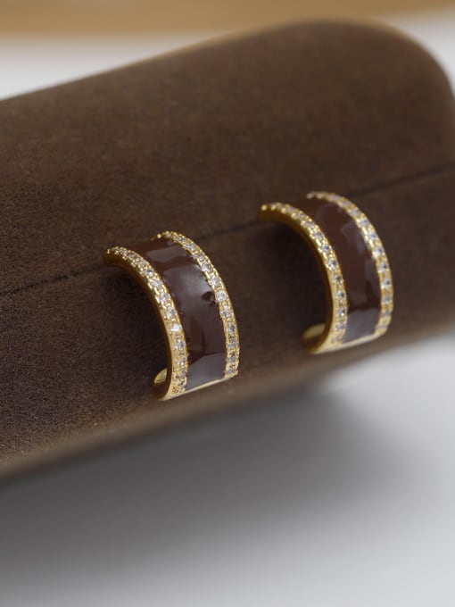 Light Gold Deep Coffee Brass Enamel Geometric Minimalist Stud Earring