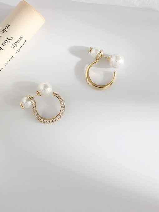 gold Copper Imitation Pearl Geometric Minimalist Stud Trend Korean Fashion Earring