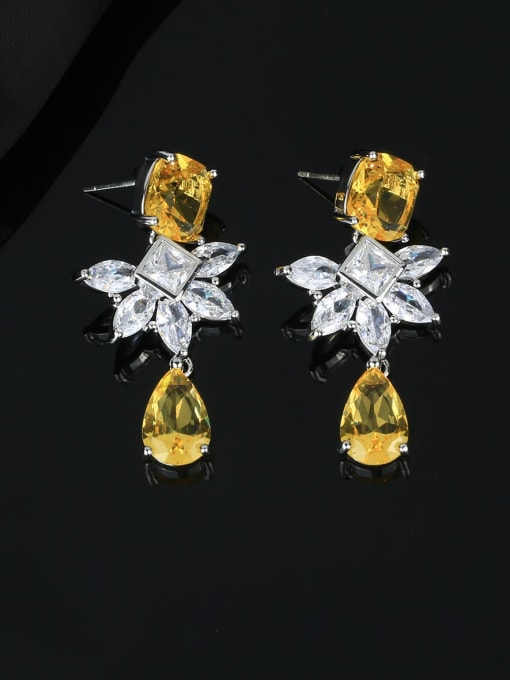 OUOU Brass Cubic Zirconia Flower Water Drop Luxury Cluster Earring 1