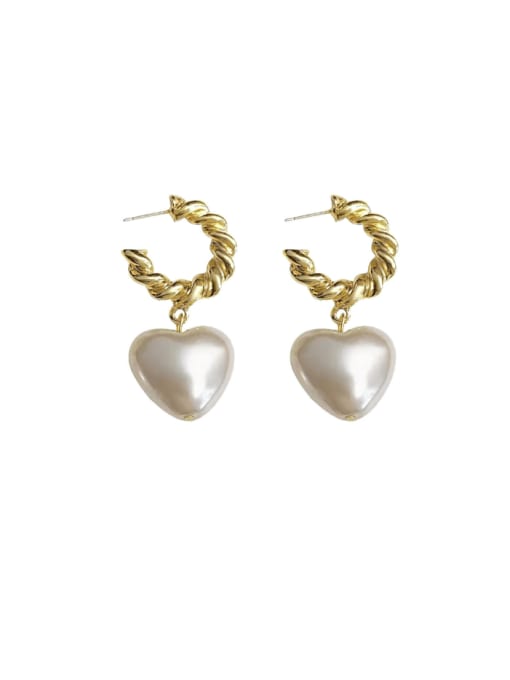 HYACINTH Brass Freshwater Pearl Heart Minimalist Drop Earring 0
