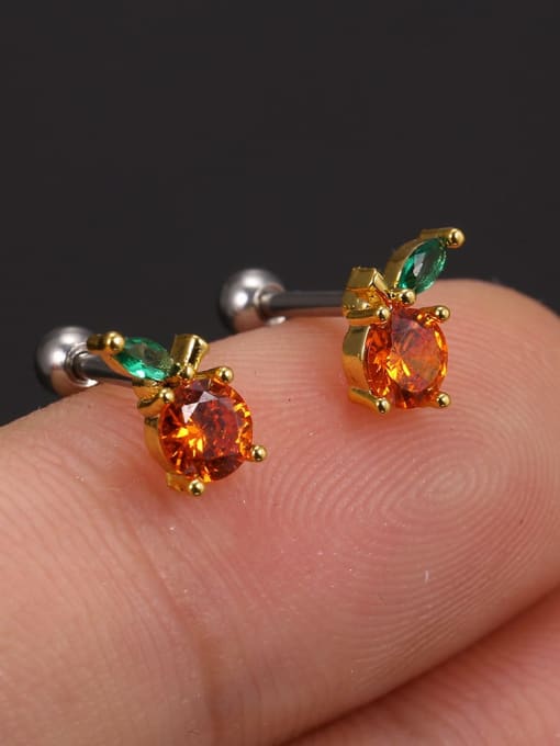 32 1 blood orange (pair) Brass Cubic Zirconia Multi Color Friut Cute Stud Earring