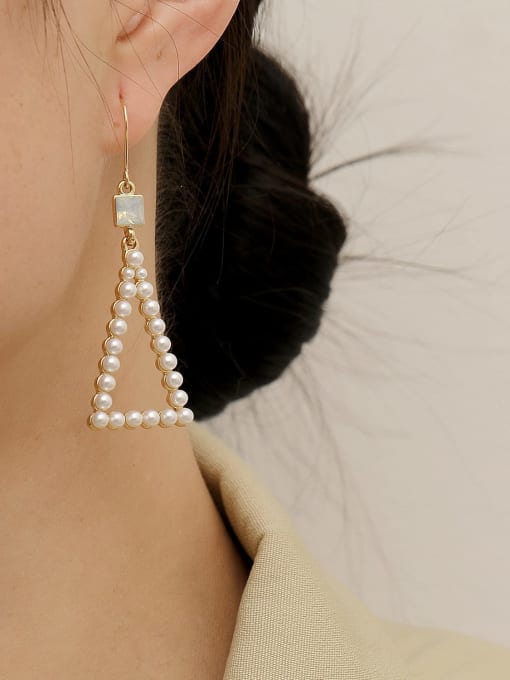 HYACINTH Brass Imitation Pearl Triangle Vintage Hook Trend Korean Fashion Earring 1