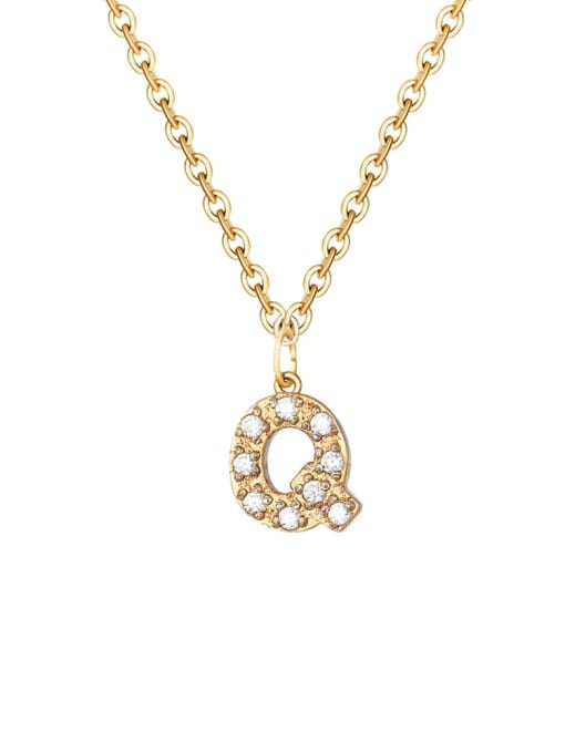 Q 14 K gold Stainless steel Cubic Zirconia Letter Minimalist Necklace