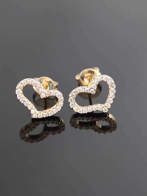 renchi Brass Cubic Zirconia Heart Dainty Stud Earring 1