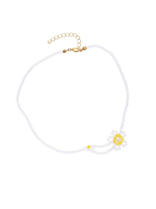Flower necklace Titanium Steel Imitation Pearl Flower Bohemia Necklace