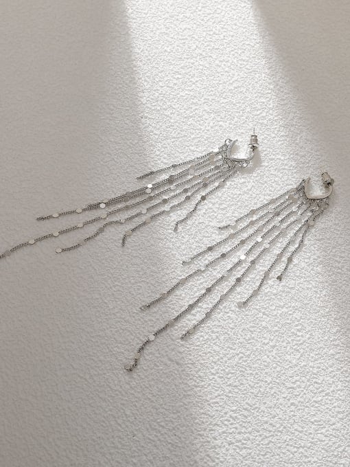 White K Brass Tassel Minimalist Threader Earring