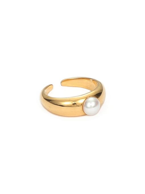 Smooth ring (non adjustable) Brass Imitation Pearl Geometric Minimalist Band Ring