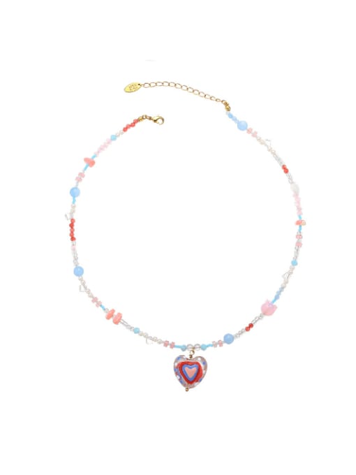 necklace Brass Glass Stone Heart Bohemia Necklace