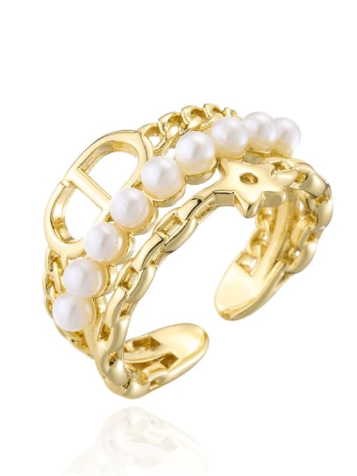 AOG Brass Imitation Pearl Geometric Vintage Stackable Ring 0