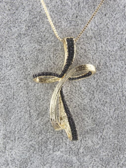 Gold Plated Black zirconium Brass Cubic Zirconia Cross Minimalist Initials Necklace