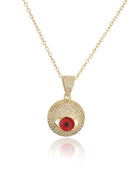 21584 Brass Cubic Zirconia Evil Eye Vintage Round Pendant Necklace