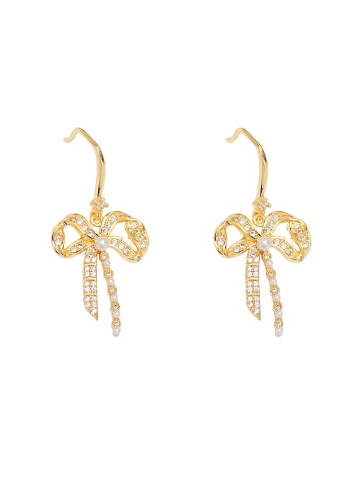 HYACINTH Brass Cubic Zirconia Bowknot Dainty Drop Trend Korean Fashion Earring 0