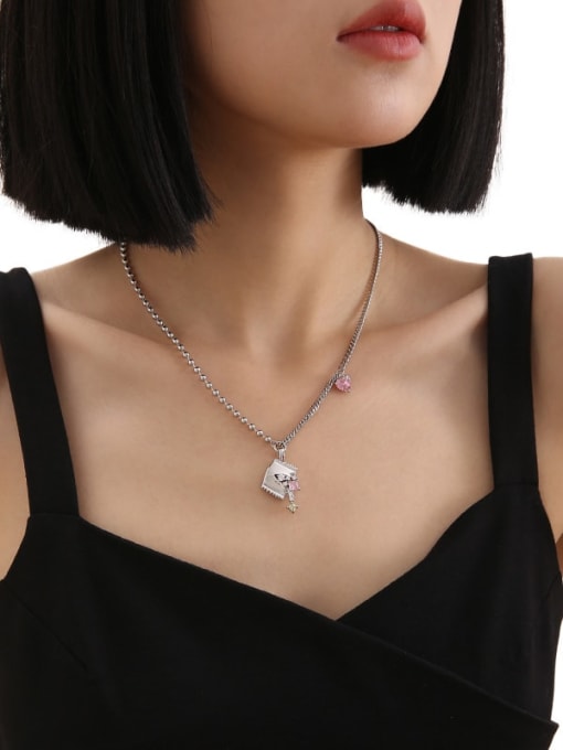 TINGS Brass Cubic Zirconia Pink Heart Dainty Necklace 1