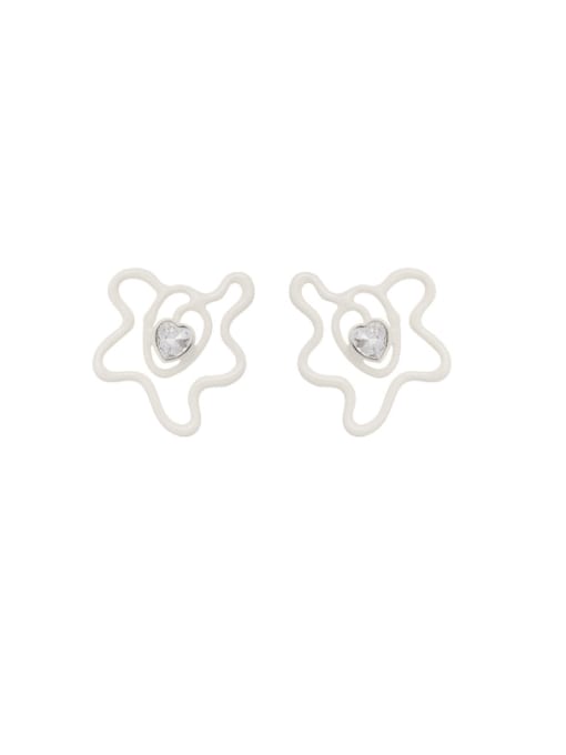 white Brass Enamel Hollow  Flower Minimalist Stud Earring