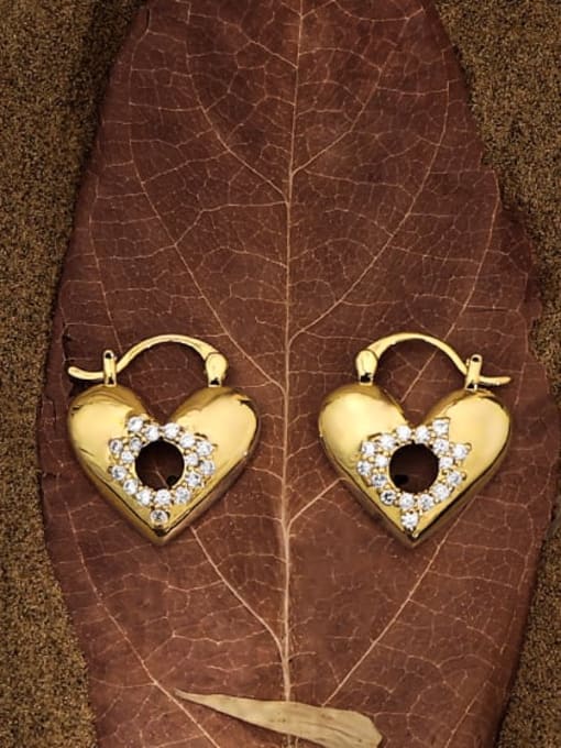 ACCA Brass Cubic Zirconia Heart Vintage Huggie Earring 0