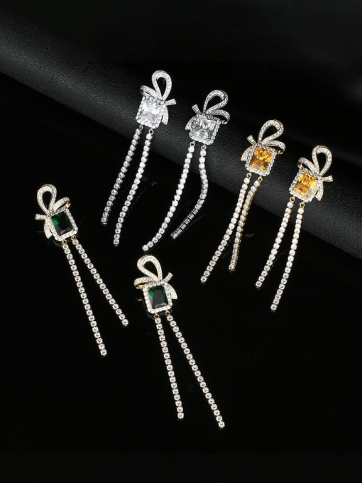 OUOU Brass Cubic Zirconia Tassel Luxury Cluster Earring