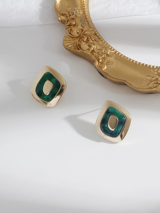 gold green Copper With Enamel Minimalist Geometric  Stud Trend Korean Fashion Earring