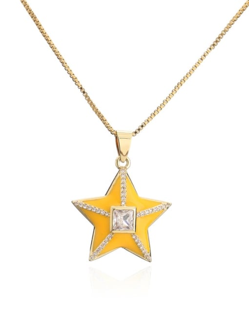 20908 Brass Rhinestone Enamel Star Ethnic Five-pointed star Pedant Necklace