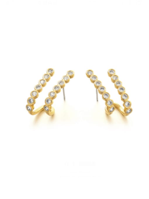 golden Brass Rhinestone Geometric Minimalist Stud Earring