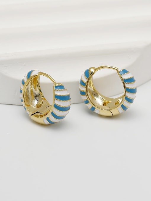14k gold white blue Brass Enamel Geometric Minimalist Huggie Earring