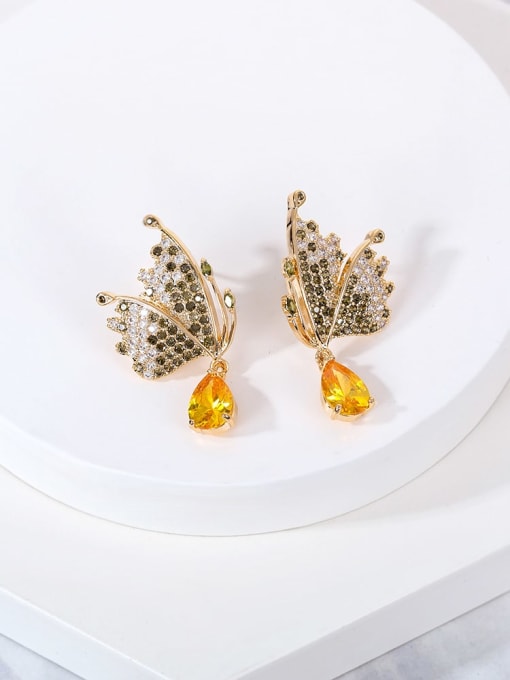 yellow Brass Cubic Zirconia Multi Color Butterfly Luxury Drop Earring