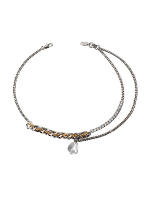 platinum Brass Freshwater Pearl Geometric Chain Vintage Multi Strand Necklace