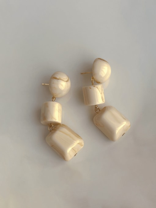Beige earrings Brass Resin Geometric Vintage Drop Earring