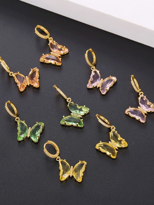 COLSW Brass Glass Stone Multi Color Butterfly Minimalist Huggie Earring 1