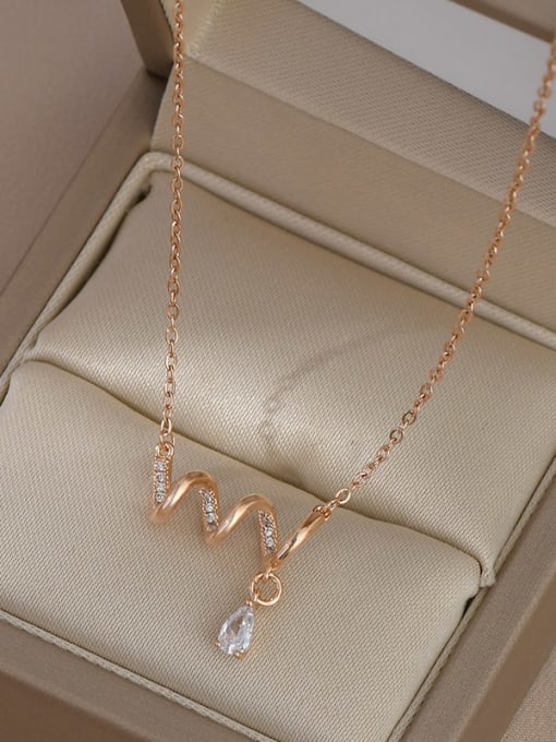 Rose Gold XL62342 Brass Cubic Zirconia Water Drop Dainty Necklace
