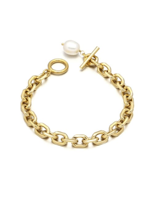 ACCA Brass Imitation Pearl Geometric Vintage Link Bracelet