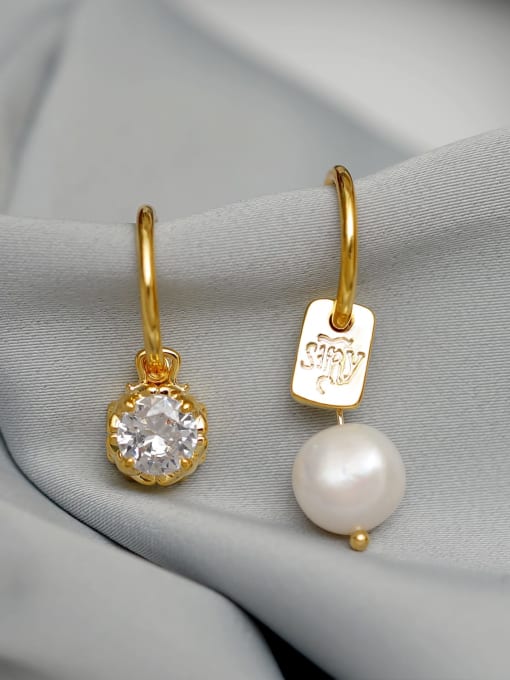 18K gold Brass Imitation Pearl Asymmetrical Geometric Minimalist Drop Earring