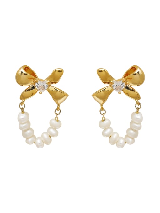 HYACINTH Brass Imitation Pearl Bowknot Minimalist Drop Earring 0