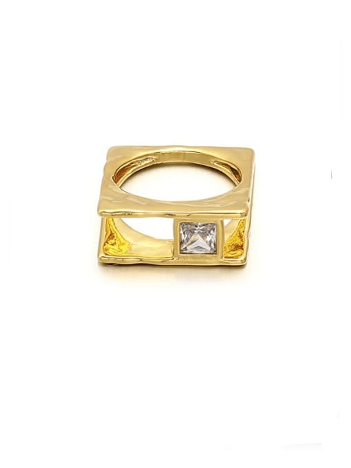 White Zircon Gold Brass Cubic Zirconia Geometric Hip Hop Band Ring