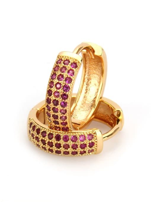 Large gold-plated red zircon Brass Cubic Zirconia Round Minimalist Hoop Earring