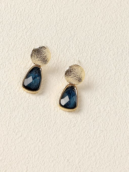 blue Brass Glass Stone Water Drop Vintage Drop Trend Korean Fashion Earring