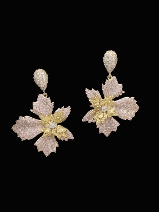 SUUTO Brass Cubic Zirconia Flower Luxury Drop Earring 0