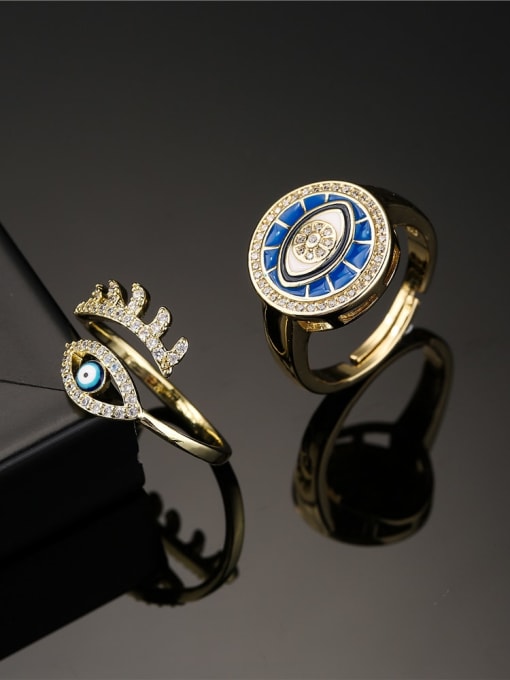 AOG Brass Enamel Cubic Zirconia Evil Eye Vintage Band Ring
