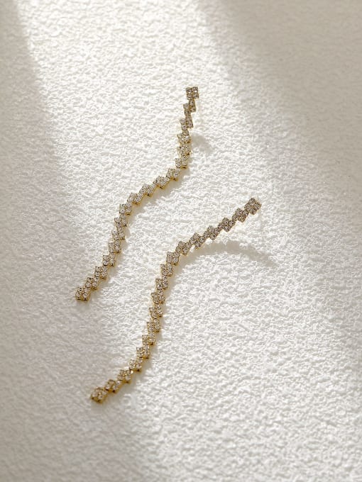 14k gold Brass Cubic Zirconia Tassel Vintage Threader Earring