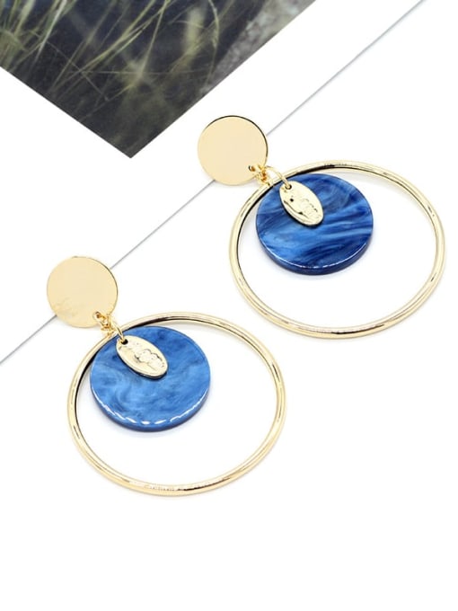 blue Copper Enamel Hollow Round Minimalist Drop Trend Korean Fashion Earring