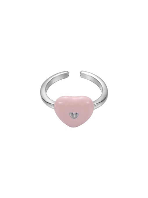 Pink Brass Enamel Multi Color Heart Minimalist Band Ring