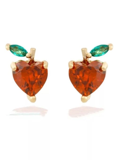 Apple Brass Cubic Zirconia Multi Color Friut Cute Stud Earring