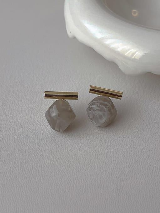 grey Brass Resin Geometric Minimalist Stud Earring