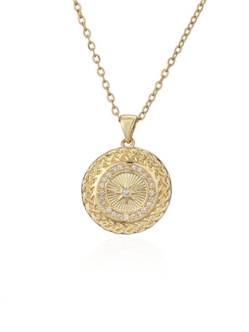 AOG Brass Cubic Zirconia Vintage Sun Round  Pendant Necklace