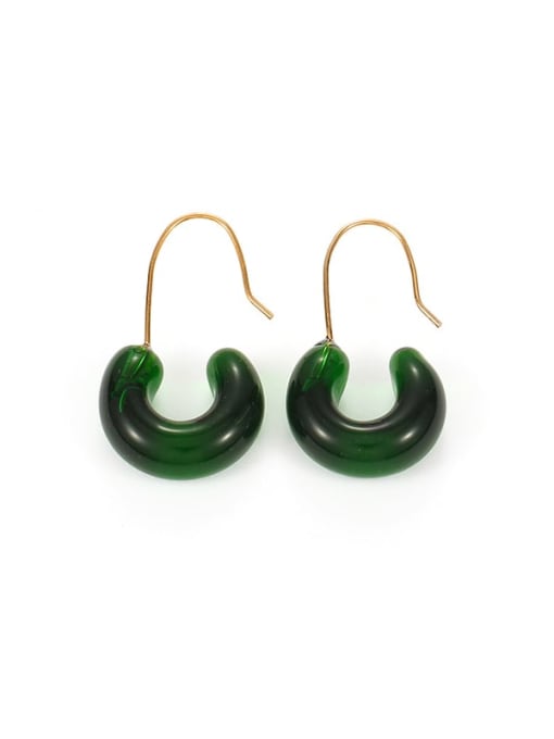 Green ear hook Hand  Glass C Shape Minimalist Hook Earring