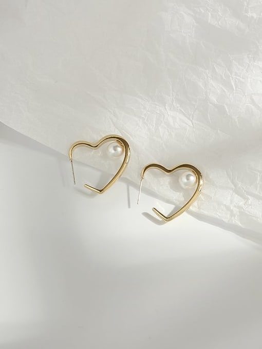 HYACINTH Copper Imitation Pearl Heart Minimalist Stud Trend Korean Fashion Earring 2