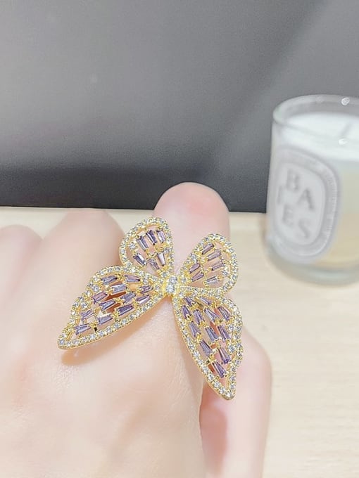 Gold J152 Brass Cubic Zirconia Butterfly Dainty Band Ring