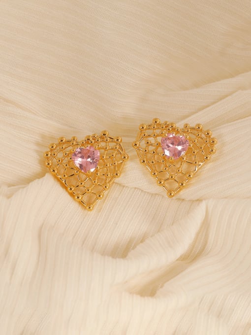 14k gold Brass Cubic Zirconia Heart Minimalist Stud Earring