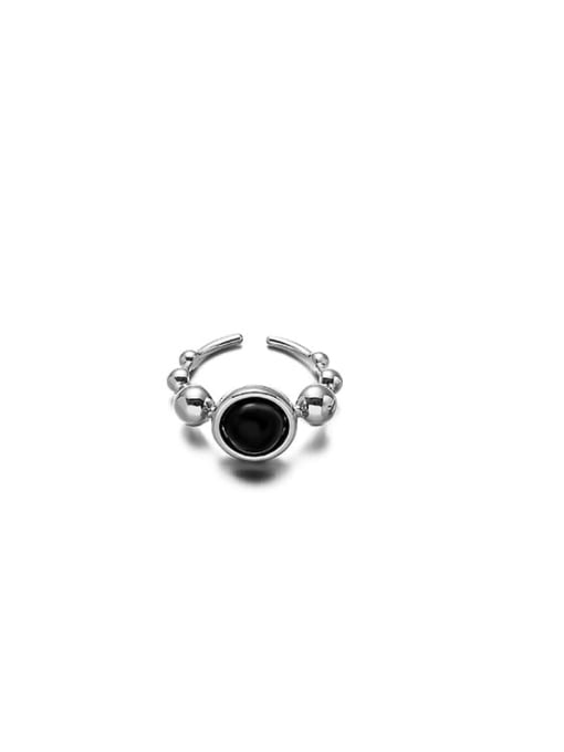 Black Agate Ring Brass Tiger Eye Geometric Vintage Band Ring